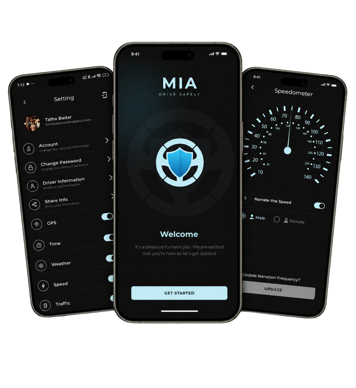 MIA mobile application screens